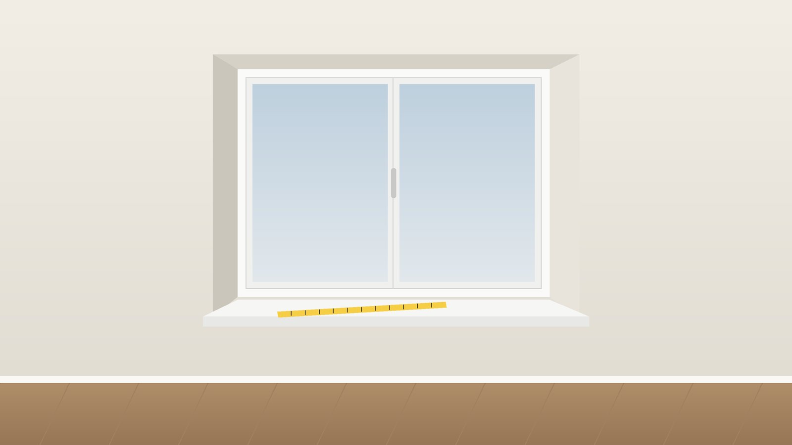 Neues Fenster von innen mit einem Zollstock auf der Fensterbank